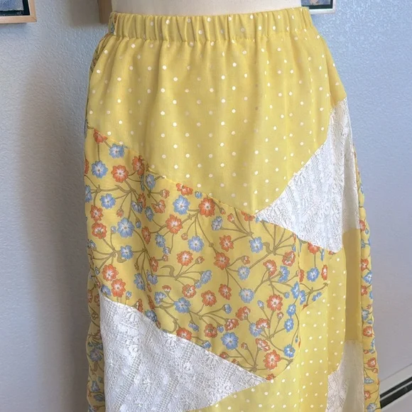 v i n t a g e Chessa Davis Maxi Skirt Polka Dot Lace Floral S or M - Picture 3 of 13